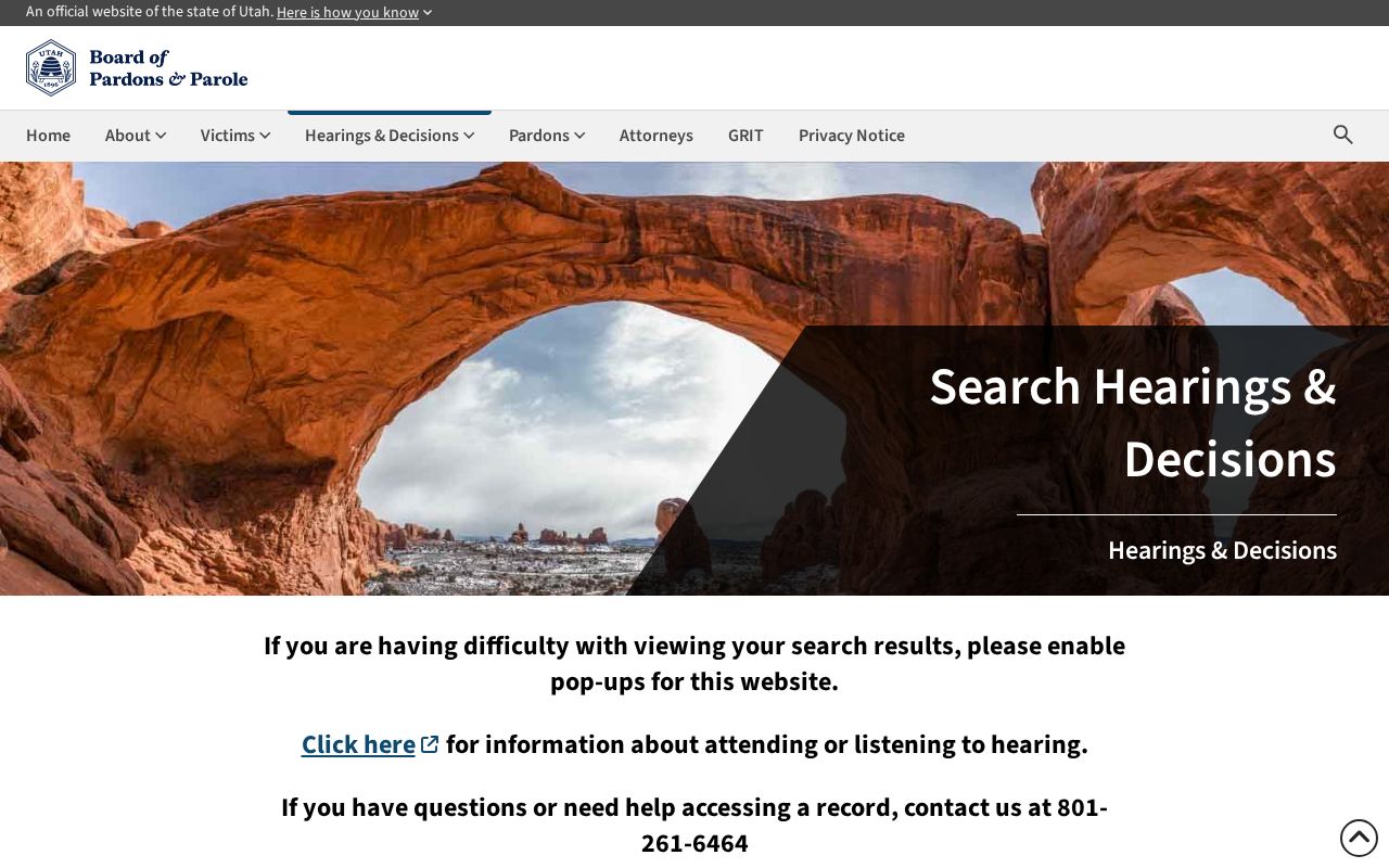 Utah Board parole decision search for San Juan County records