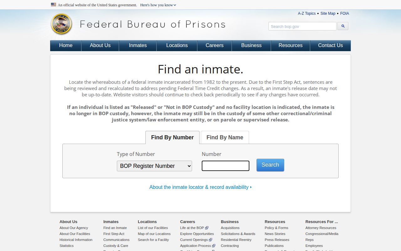 San Juan County federal BOP release locator search