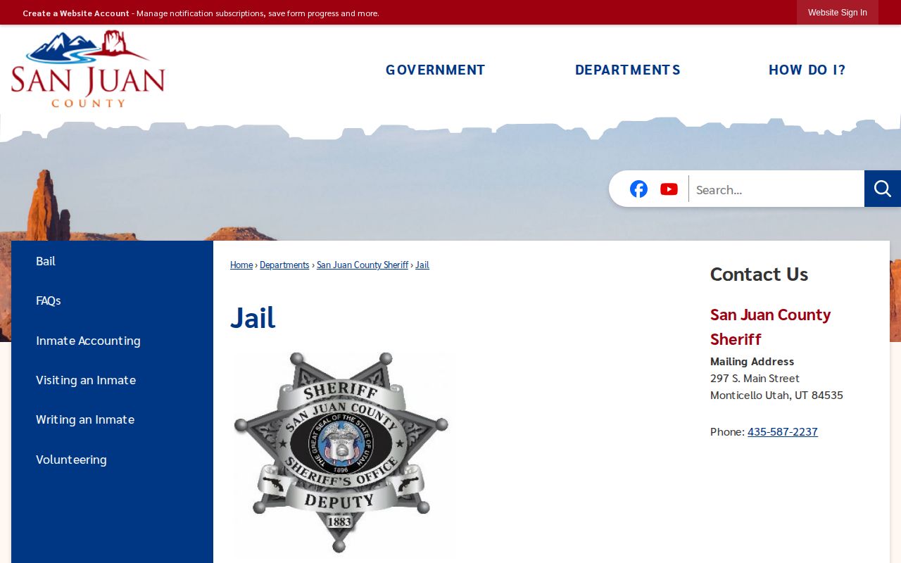San Juan County Jail release and contract custody information