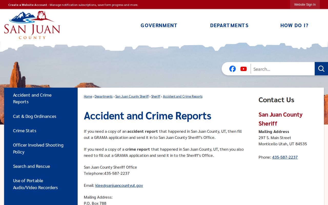 San Juan County release record GRAMA request route